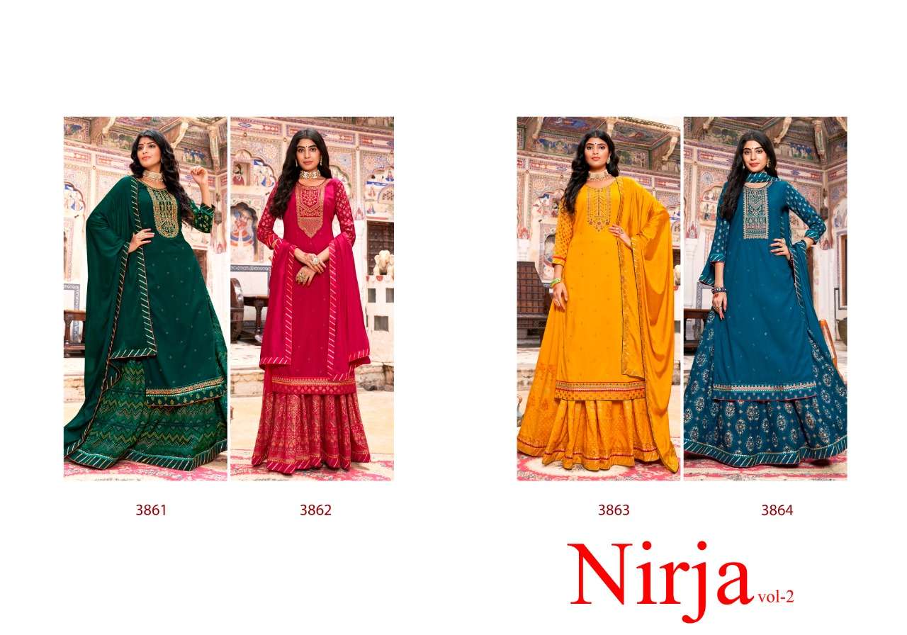 NIRJA VOL-2 BY RANGOON 2101 TO 2104 SERIES BEAUTIFUL SUITS COLORFUL STYLISH FANCY CASUAL WEAR & ETHNIC WEAR HEAVY RAYON EMBROIDERED DRESSES AT WHOLESALE PRICE