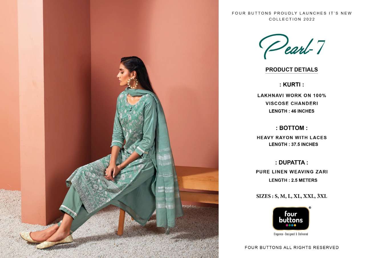PEARL VOL-7 BY FOUR BUTTONS 2091 TO 2096 SERIES BEAUTIFUL SUITS COLORFUL STYLISH FANCY CASUAL WEAR & ETHNIC WEAR VISCOSE CHANDERI DRESSES AT WHOLESALE PRICE