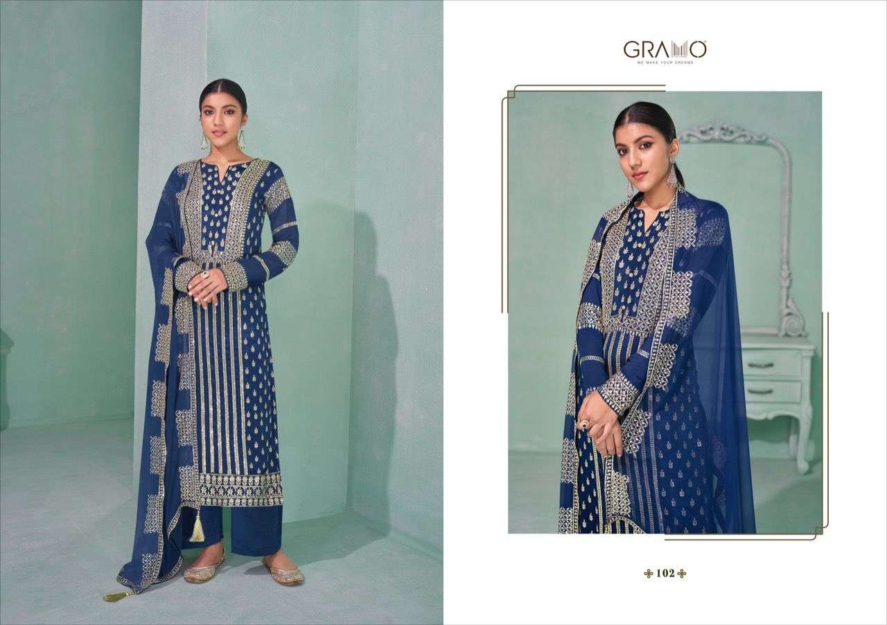 Anokhi By Gramo 1001 To 1004 Series Beautiful Suits Colorful Stylish Fancy Casual Wear & Ethnic Wear Georgette Embroidered Dresses At Wholesale Price