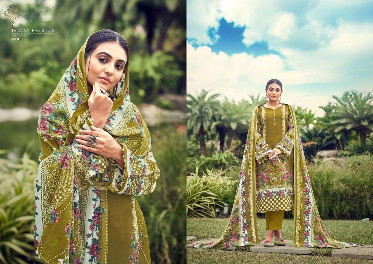 NUSRAT BY ADEEVA TRENDZ 505-001 TO 505-010 SERIES BEAUTIFUL SUITS COLORFUL STYLISH FANCY CASUAL WEAR & ETHNIC WEAR PASHMINA PRINT DRESSES AT WHOLESALE PRICE