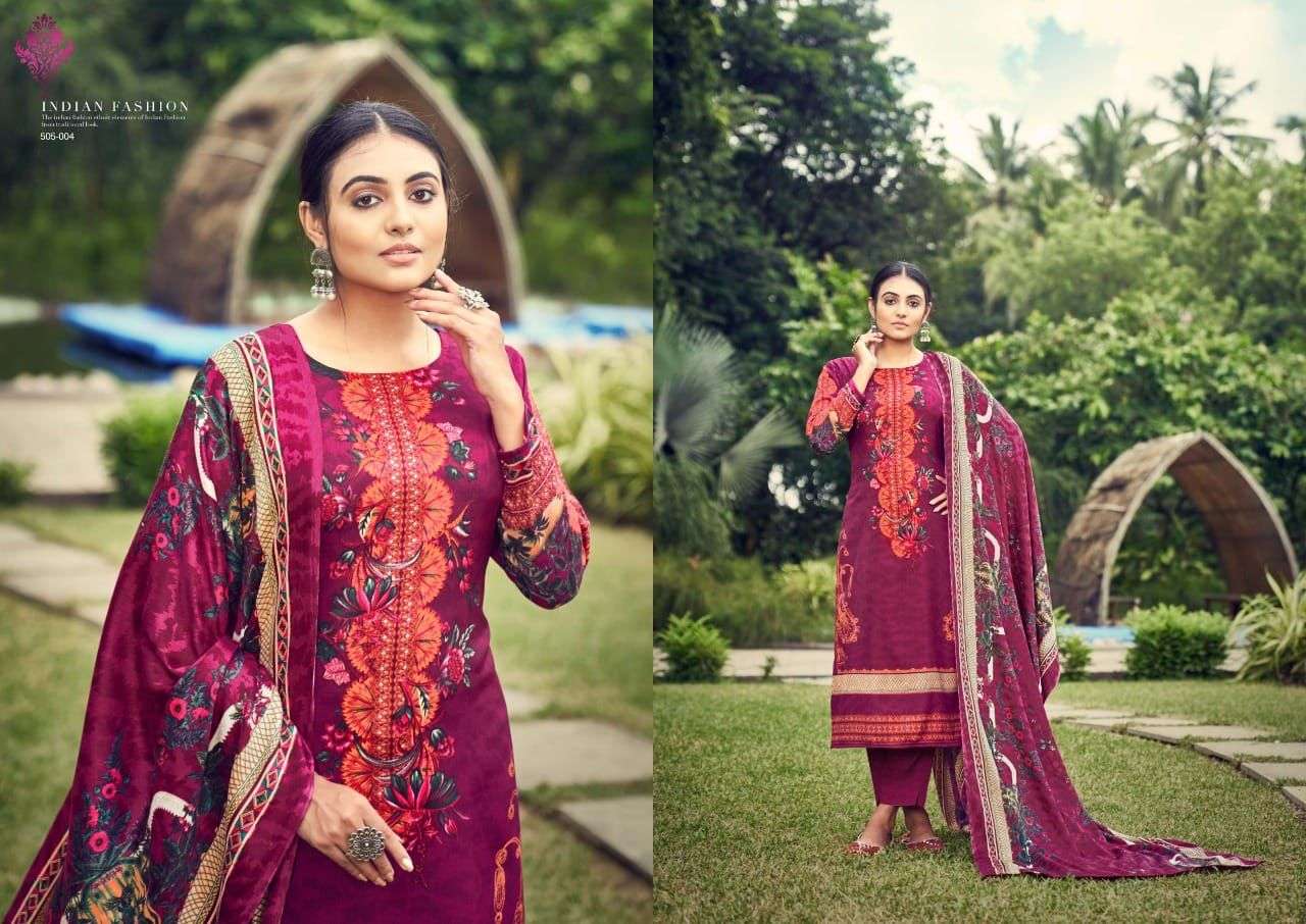 NUSRAT BY ADEEVA TRENDZ 505-001 TO 505-010 SERIES BEAUTIFUL SUITS COLORFUL STYLISH FANCY CASUAL WEAR & ETHNIC WEAR PASHMINA PRINT DRESSES AT WHOLESALE PRICE