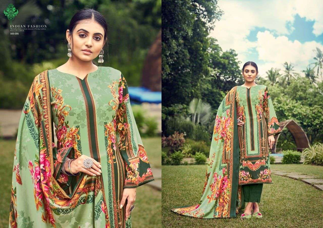 NUSRAT BY ADEEVA TRENDZ 505-001 TO 505-010 SERIES BEAUTIFUL SUITS COLORFUL STYLISH FANCY CASUAL WEAR & ETHNIC WEAR PASHMINA PRINT DRESSES AT WHOLESALE PRICE