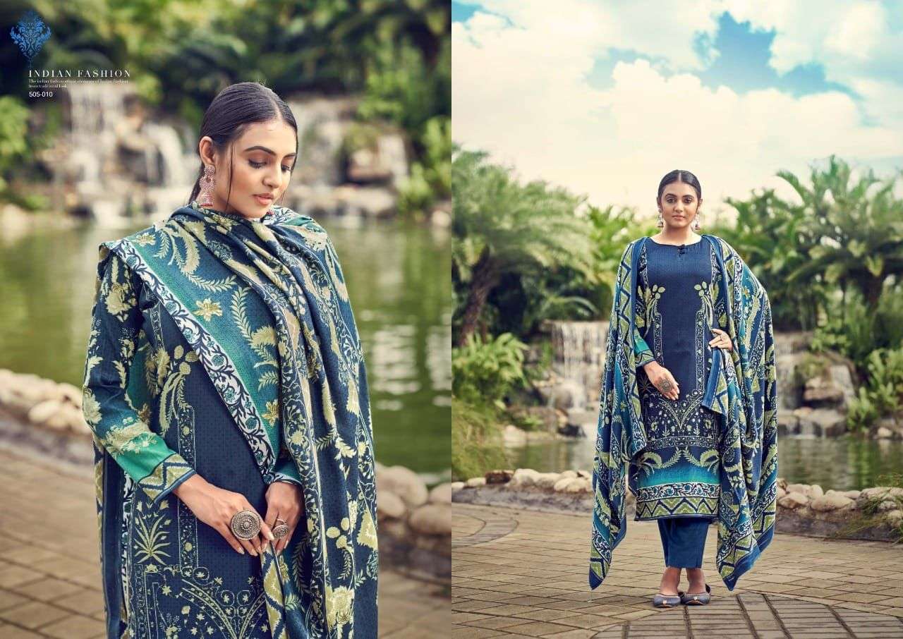 NUSRAT BY ADEEVA TRENDZ 505-001 TO 505-010 SERIES BEAUTIFUL SUITS COLORFUL STYLISH FANCY CASUAL WEAR & ETHNIC WEAR PASHMINA PRINT DRESSES AT WHOLESALE PRICE