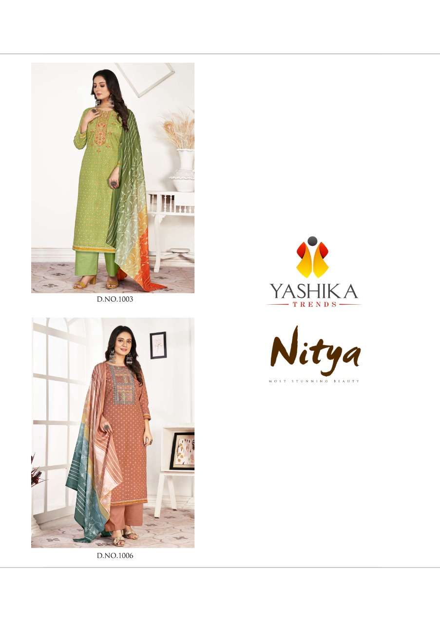 NITYA BY YASHIKA TRENDS 1001 TO 1006 SERIES BEAUTIFUL SUITS COLORFUL STYLISH FANCY CASUAL WEAR & ETHNIC WEAR HEAVY COTTON PRINT DRESSES AT WHOLESALE PRICE