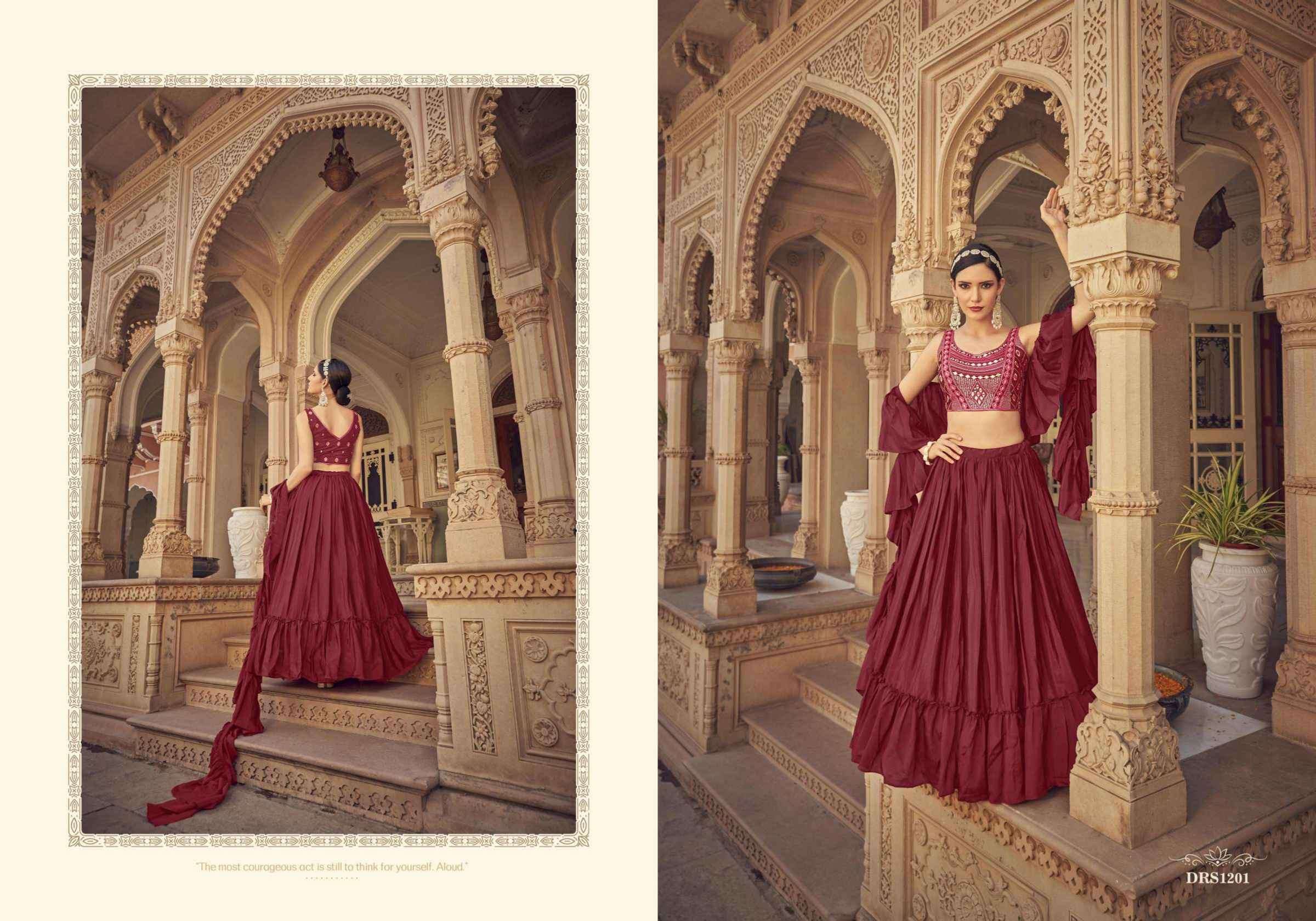 IRYA BY DRESSTIVE 1201 TO 1208 SERIES DESIGNER BEAUTIFUL NAVRATRI COLLECTION OCCASIONAL WEAR & PARTY WEAR CHINNON LEHENGAS AT WHOLESALE PRICE