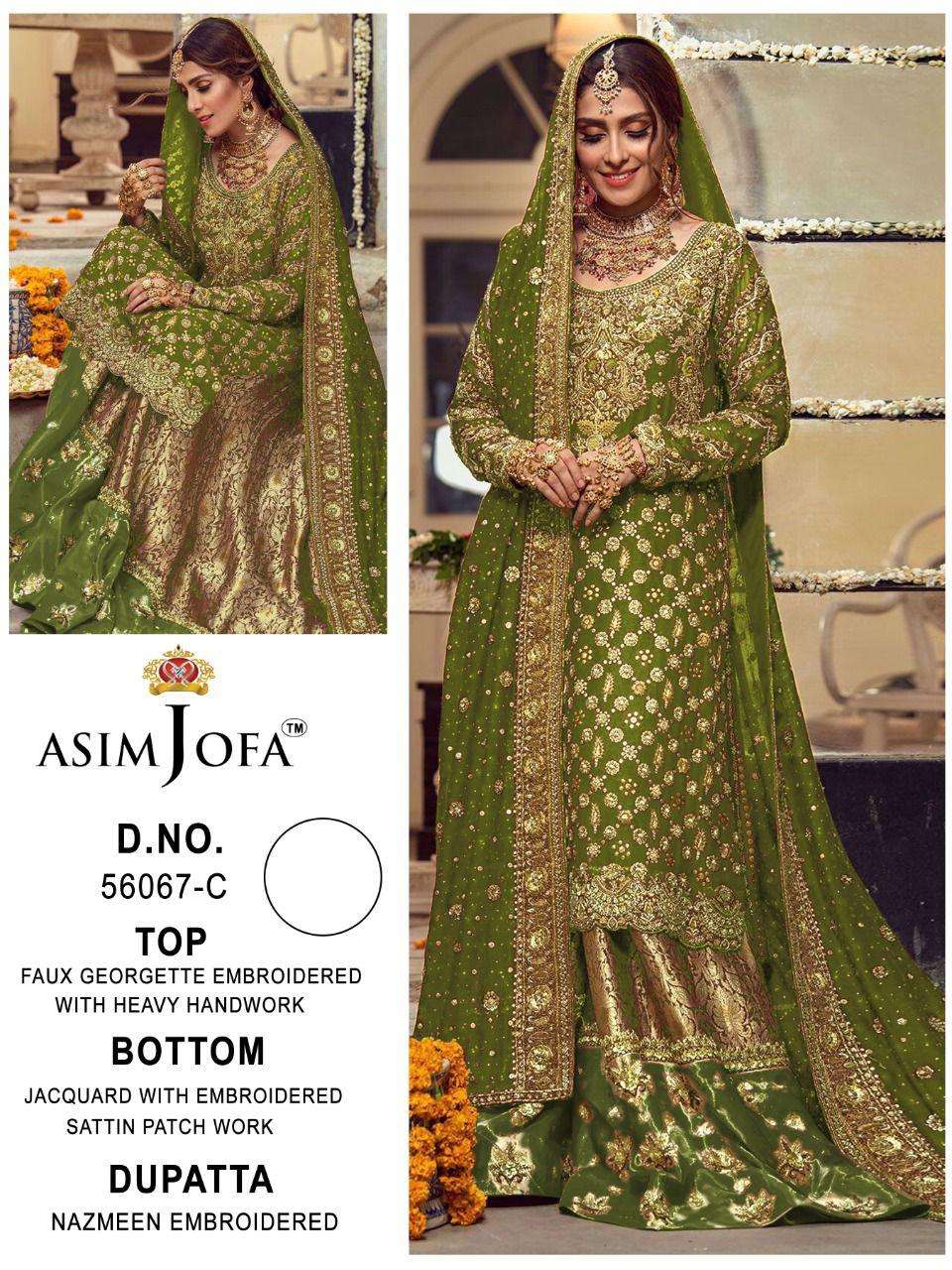 ASIM JOFA HIT DESIGN 56067 COLOURS BY ASIM JOFA 56067-A TO 56067-D SERIES BEAUTIFUL PAKISTANI SUITS STYLISH COLORFUL FANCY CASUAL WEAR & ETHNIC WEAR FAUX GEORGETTE EMBROIDERED DRESSES AT WHOLESALE PRICE