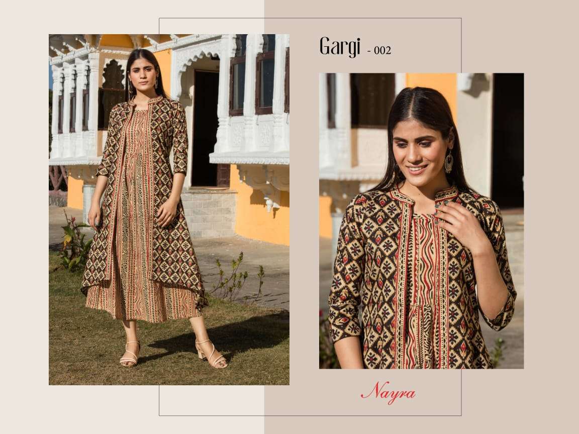 GARGI BY NAYRA 001 TO 004 SERIES BEAUTIFUL STYLISH FANCY COLORFUL CASUAL WEAR & ETHNIC WEAR PURE COTTON GOWNS WITH JACKET AT WHOLESALE PRICE