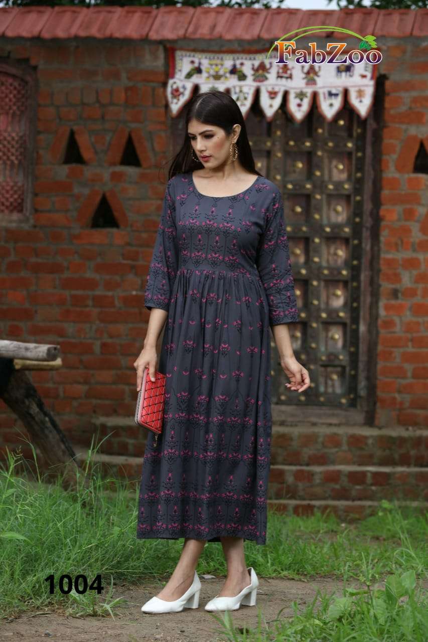 GOOMAR BY FAB ZOO 1001 TO 1007 SERIES DESIGNER STYLISH FANCY COLORFUL BEAUTIFUL PARTY WEAR & ETHNIC WEAR COLLECTION PURE RAYON KURTIS AT WHOLESALE PRICE