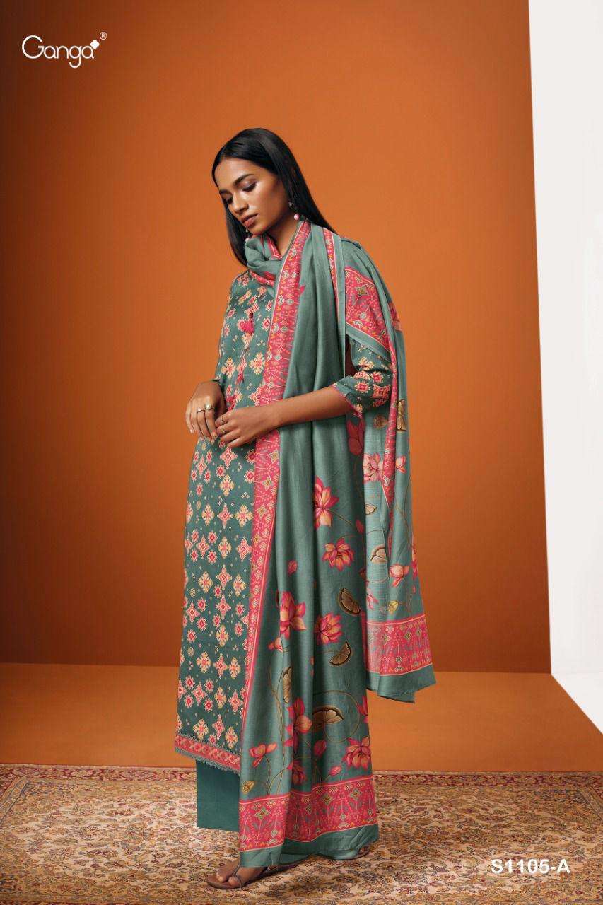 ISHANA-1105 BY GANGA FASHION 1105-A TO 1105-D SERIES BEAUTIFUL SUITS COLORFUL STYLISH FANCY CASUAL WEAR & ETHNIC WEAR COTTON SATIN DRESSES AT WHOLESALE PRICE