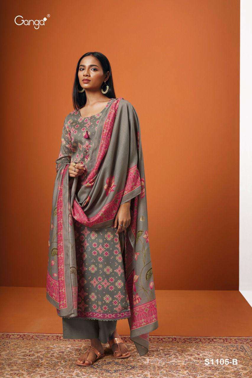 ISHANA-1105 BY GANGA FASHION 1105-A TO 1105-D SERIES BEAUTIFUL SUITS COLORFUL STYLISH FANCY CASUAL WEAR & ETHNIC WEAR COTTON SATIN DRESSES AT WHOLESALE PRICE