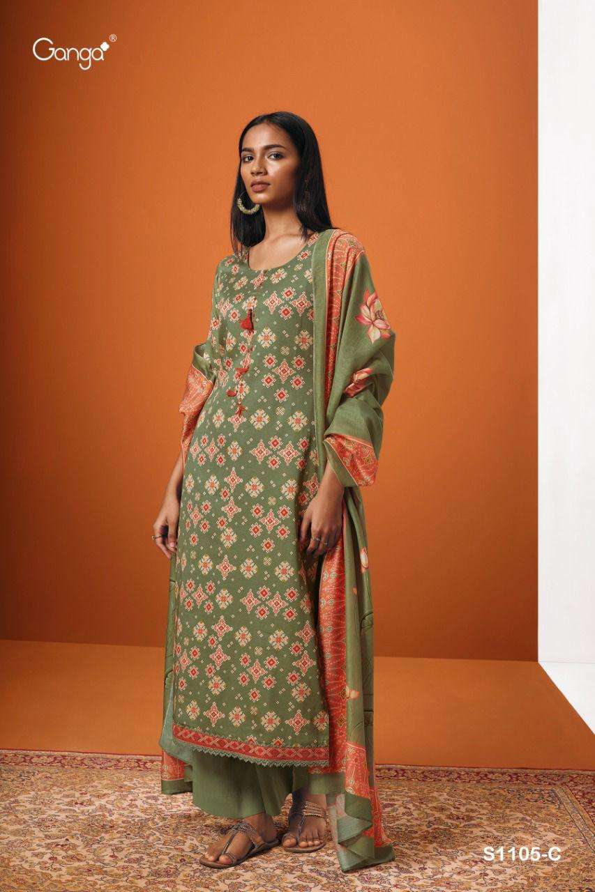 ISHANA-1105 BY GANGA FASHION 1105-A TO 1105-D SERIES BEAUTIFUL SUITS COLORFUL STYLISH FANCY CASUAL WEAR & ETHNIC WEAR COTTON SATIN DRESSES AT WHOLESALE PRICE