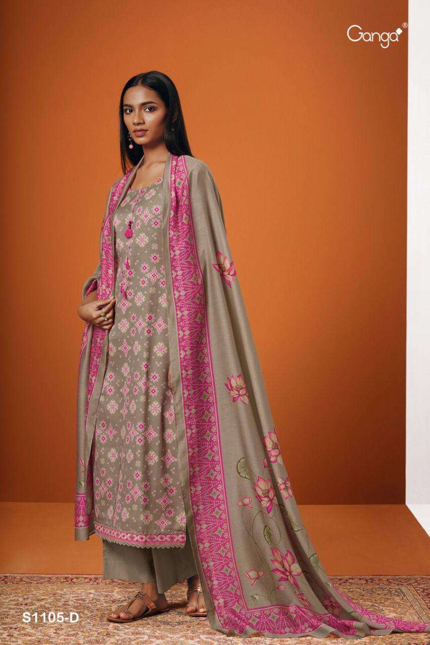 ISHANA-1105 BY GANGA FASHION 1105-A TO 1105-D SERIES BEAUTIFUL SUITS COLORFUL STYLISH FANCY CASUAL WEAR & ETHNIC WEAR COTTON SATIN DRESSES AT WHOLESALE PRICE