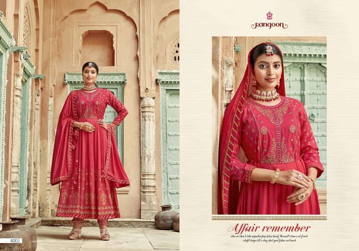 KASTURI BY RANGOON 4001 TO 4004 SERIES BEAUTIFUL SUITS COLORFUL STYLISH FANCY CASUAL WEAR & ETHNIC WEAR RAYON PRINT DRESSES AT WHOLESALE PRICE