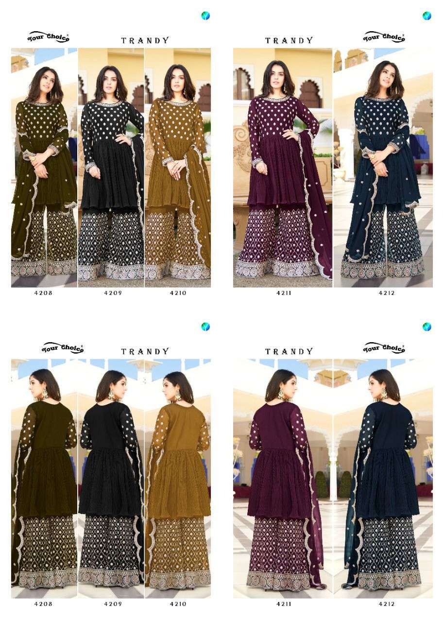 Trandy By Your Choice 4208 To 4212 Series Beautiful Sharara Suits Colorful Stylish Fancy Casual Wear & Ethnic Wear Georgette Dresses At Wholesale Price