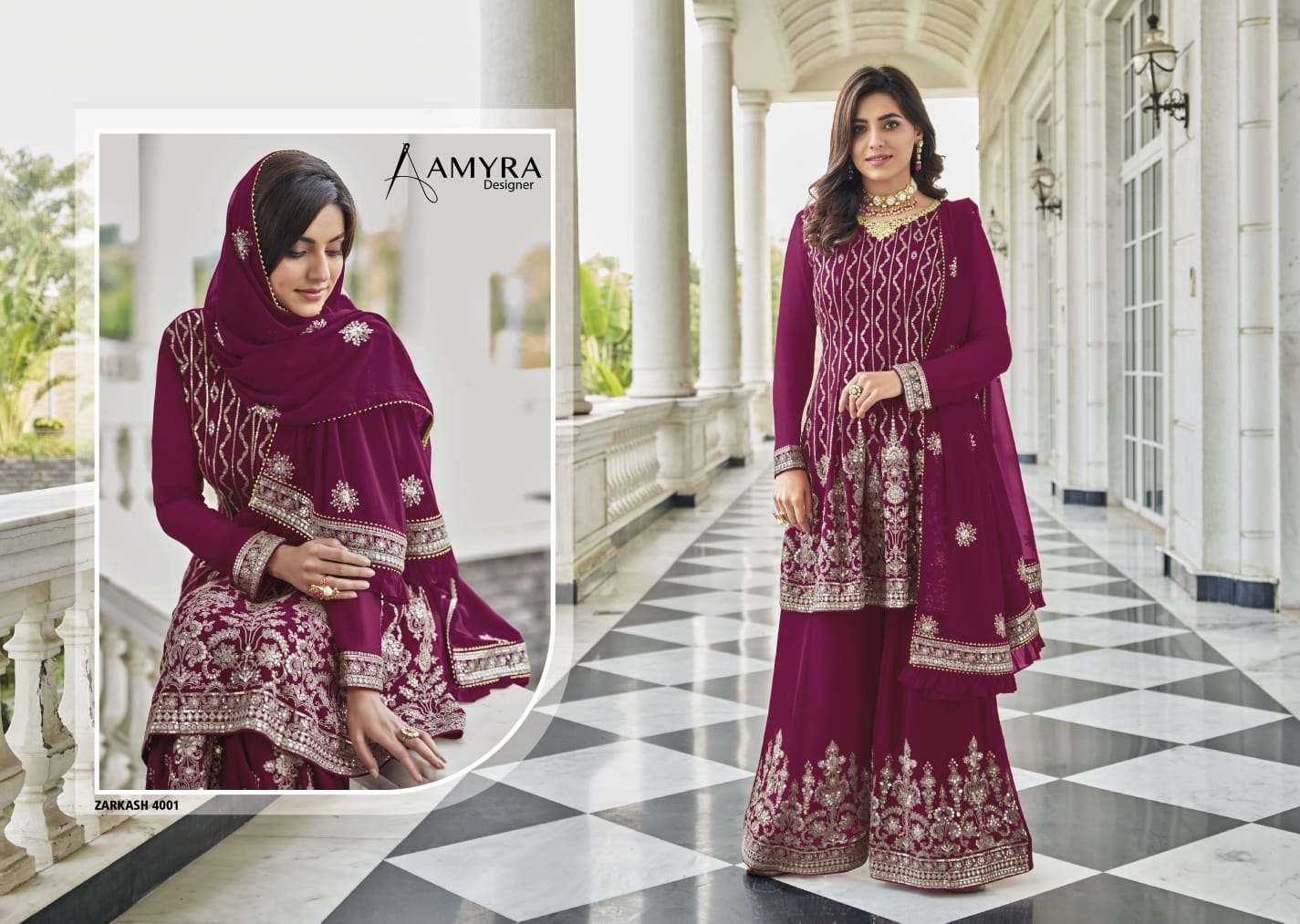 Zarkash Vol-4 By Amyra Designer 4001 To 4004 Series Beautiful Stylish Sharara Suits Fancy Colorful Casual Wear & Ethnic Wear & Ready To Wear Heavy Blooming Georgette Embroidered Dresses At Wholesale Price
