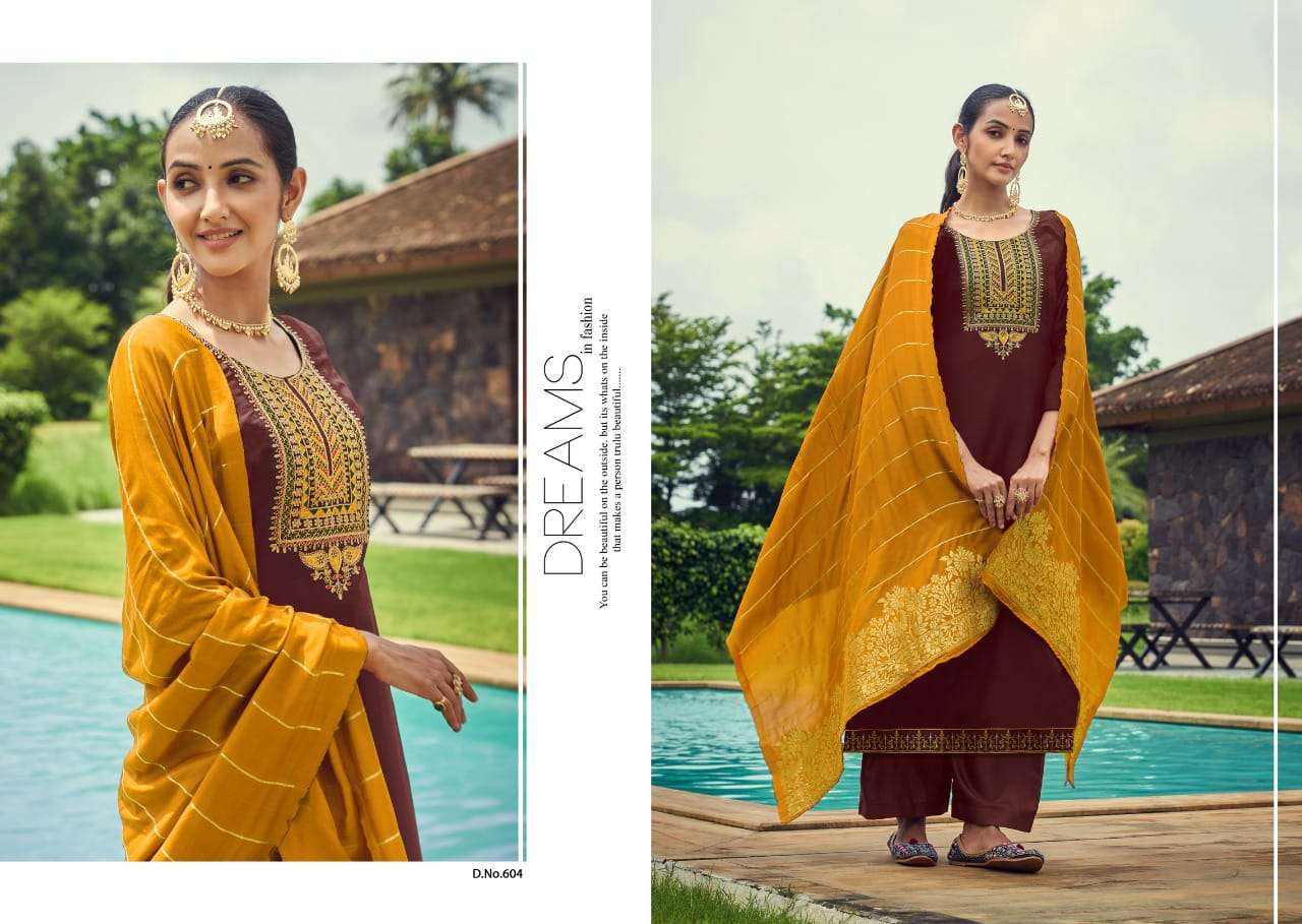 SONEE BY CHERRY 601 TO 604 SERIES BEAUTIFUL SUITS COLORFUL STYLISH FANCY CASUAL WEAR & ETHNIC WEAR PURE SILK DRESSES AT WHOLESALE PRICE