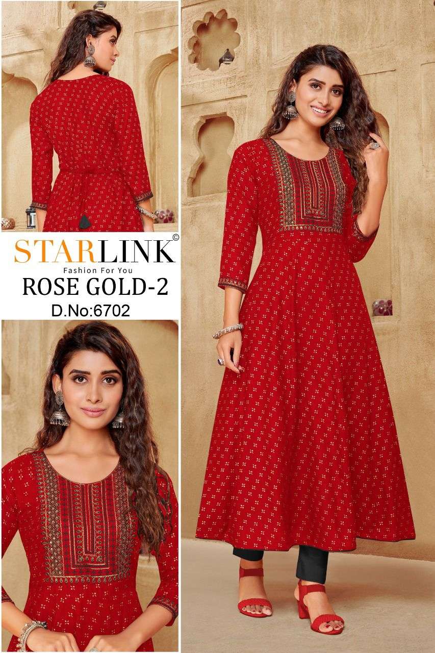 ROSE GOLD VOL-2 BY STARLINK 6701 TO 6710 SERIES DESIGNER STYLISH FANCY COLORFUL BEAUTIFUL PARTY WEAR & ETHNIC WEAR COLLECTION PURE RAYON KURTIS AT WHOLESALE PRICE