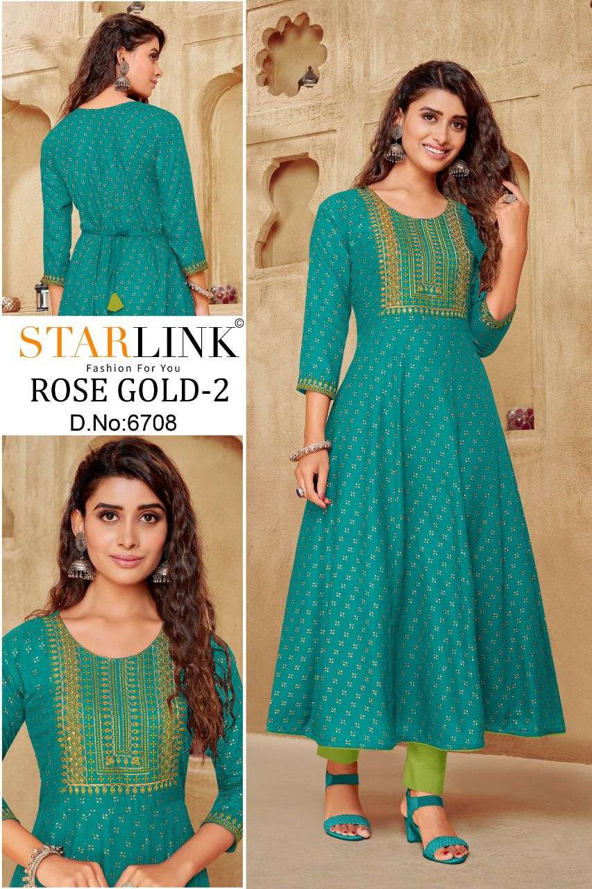 ROSE GOLD VOL-2 BY STARLINK 6701 TO 6710 SERIES DESIGNER STYLISH FANCY COLORFUL BEAUTIFUL PARTY WEAR & ETHNIC WEAR COLLECTION PURE RAYON KURTIS AT WHOLESALE PRICE
