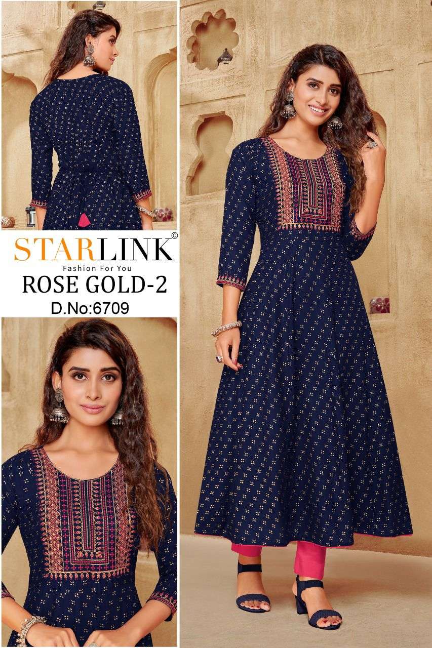ROSE GOLD VOL-2 BY STARLINK 6701 TO 6710 SERIES DESIGNER STYLISH FANCY COLORFUL BEAUTIFUL PARTY WEAR & ETHNIC WEAR COLLECTION PURE RAYON KURTIS AT WHOLESALE PRICE