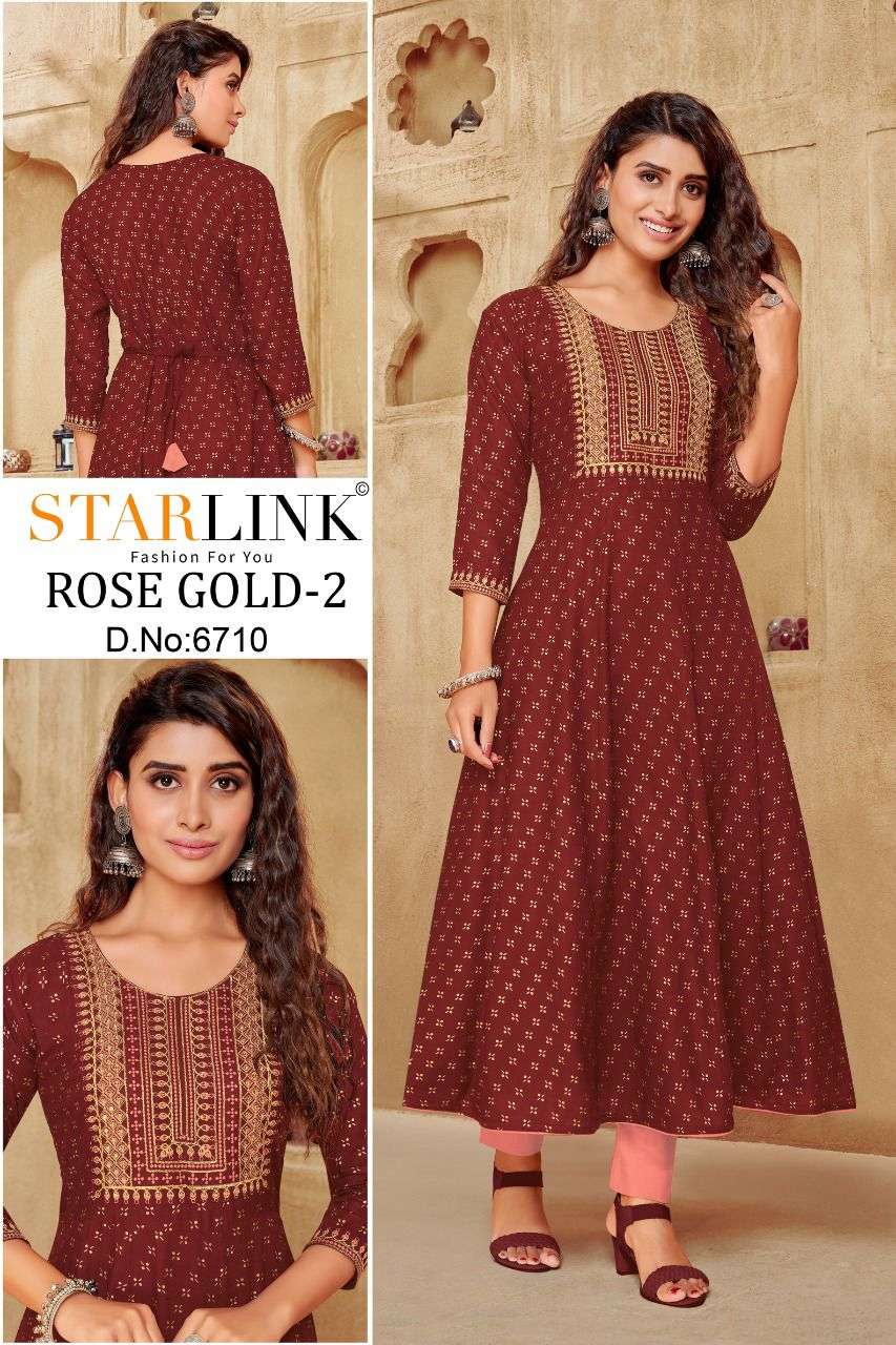 ROSE GOLD VOL-2 BY STARLINK 6701 TO 6710 SERIES DESIGNER STYLISH FANCY COLORFUL BEAUTIFUL PARTY WEAR & ETHNIC WEAR COLLECTION PURE RAYON KURTIS AT WHOLESALE PRICE