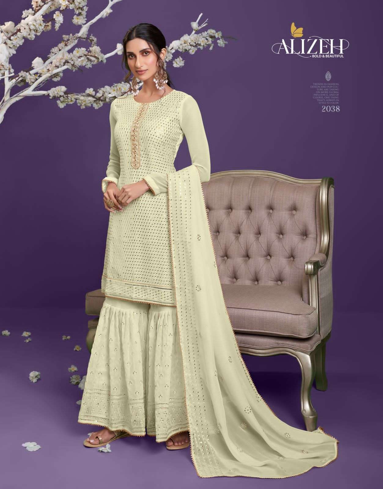 Zaida Vol-9 By Alizeh 2035 To 2038 Series Beautiful Stylish Sharara Suits Fancy Colorful Casual Wear & Ethnic Wear & Ready To Wear Georgette Embroidered Dresses At Wholesale Price