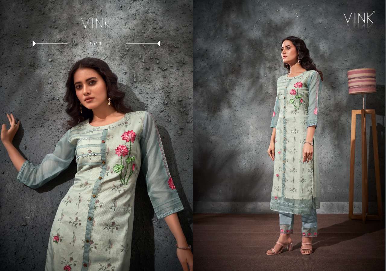 PLATINUM VOL-4 BY VINK 1511 TO 1516 SERIES DESIGNER STYLISH FANCY COLORFUL BEAUTIFUL PARTY WEAR & ETHNIC WEAR COLLECTION PURE ORGANZA KURTIS WITH BOTTOM AT WHOLESALE PRICE