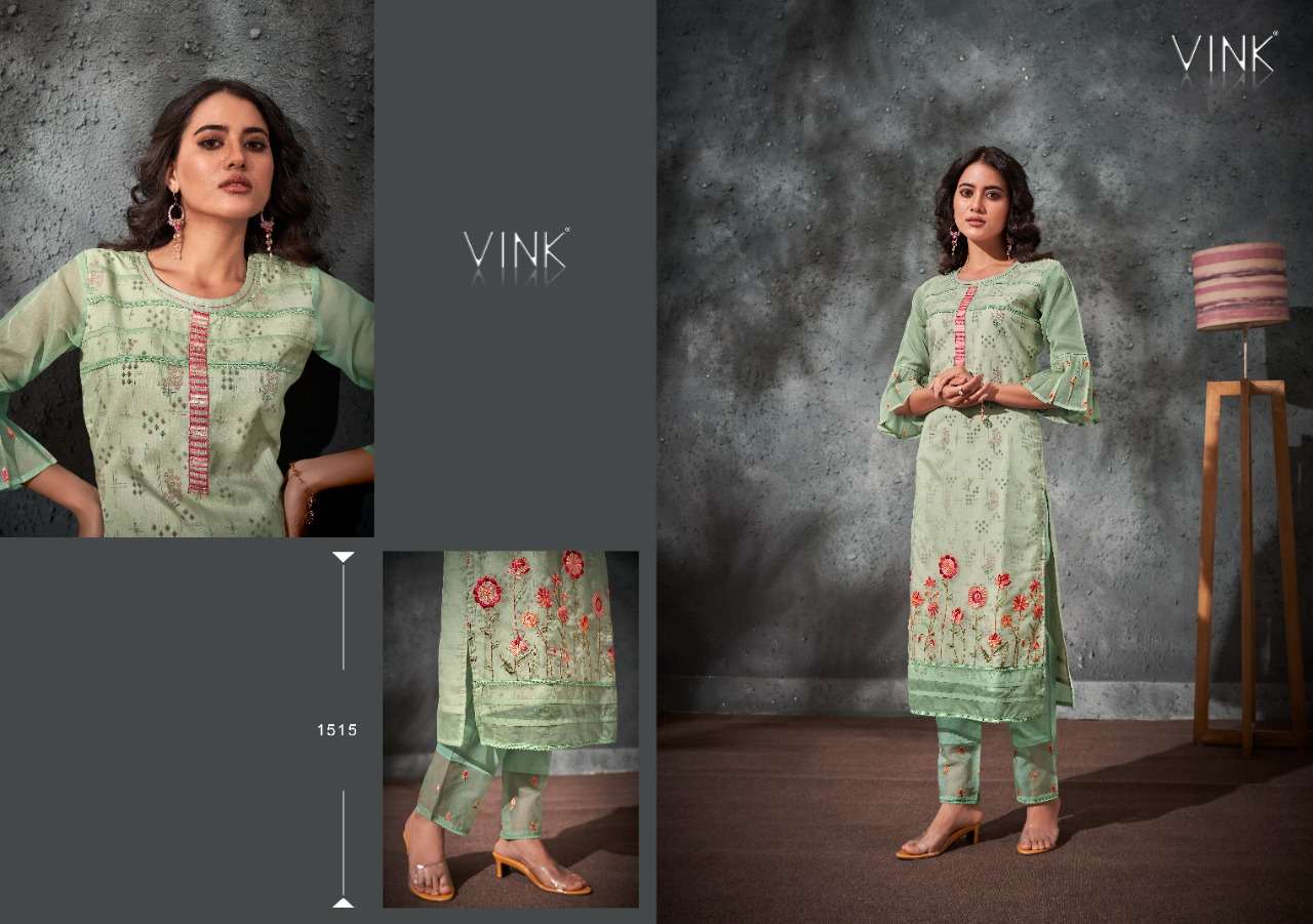 PLATINUM VOL-4 BY VINK 1511 TO 1516 SERIES DESIGNER STYLISH FANCY COLORFUL BEAUTIFUL PARTY WEAR & ETHNIC WEAR COLLECTION PURE ORGANZA KURTIS WITH BOTTOM AT WHOLESALE PRICE
