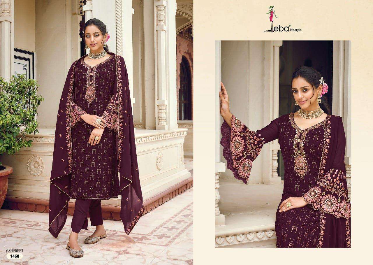 ASHPREET VOL-7 BY EBA LIFESTYLE 1467 TO 1470 SERIES DESIGNER COLLECTION SUITS BEAUTIFUL STYLISH FANCY COLORFUL PARTY WEAR & OCCASIONAL WEAR GEORGETTE EMBROIDERY DRESSES AT WHOLESALE PRICE