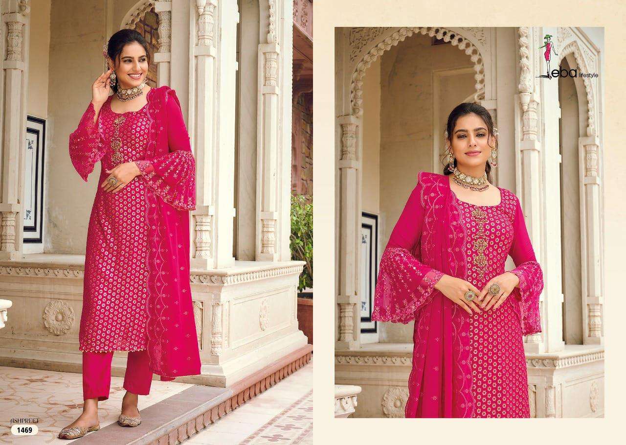 ASHPREET VOL-7 BY EBA LIFESTYLE 1467 TO 1470 SERIES DESIGNER COLLECTION SUITS BEAUTIFUL STYLISH FANCY COLORFUL PARTY WEAR & OCCASIONAL WEAR GEORGETTE EMBROIDERY DRESSES AT WHOLESALE PRICE