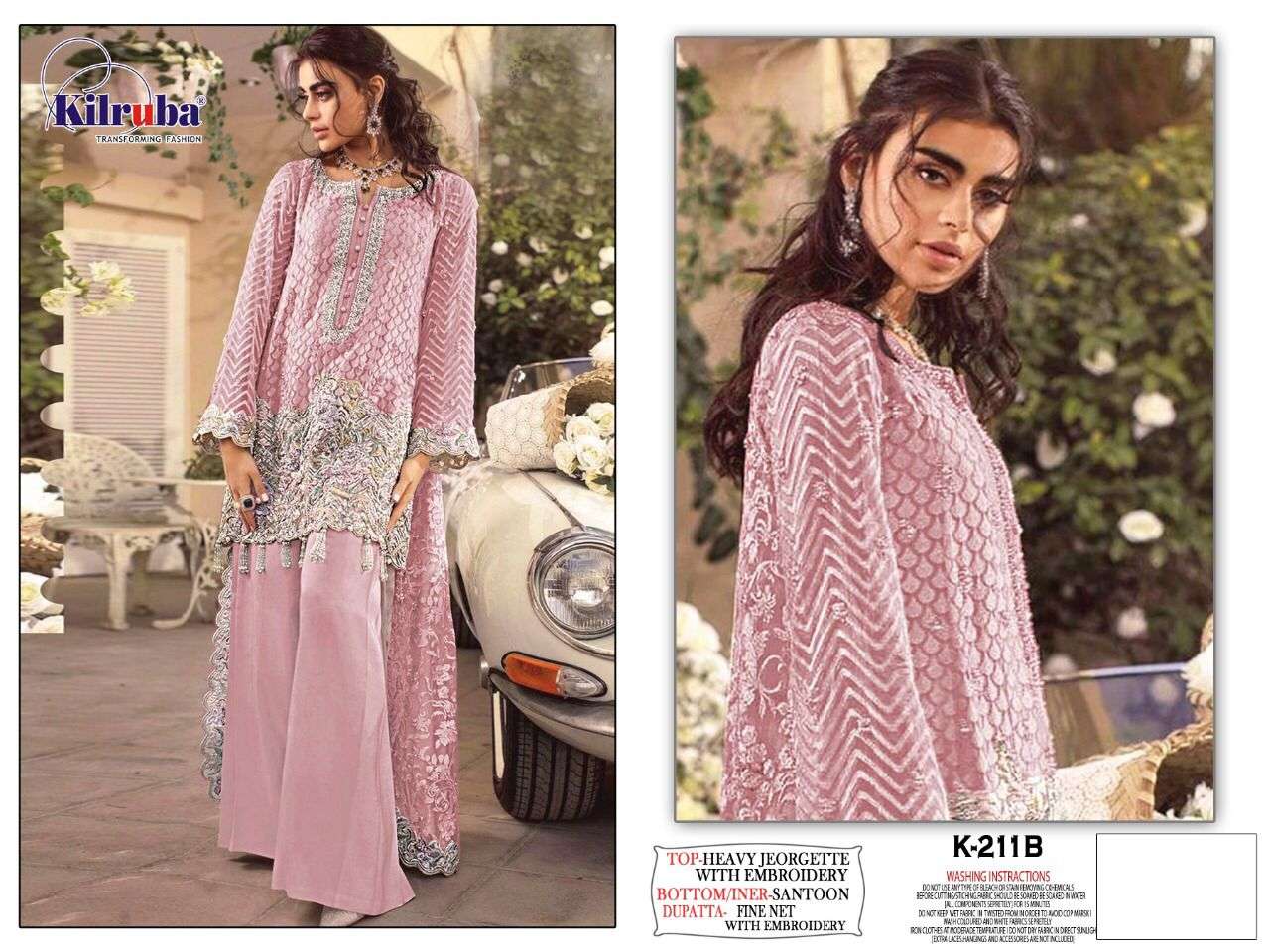 KILRUBA HIT DESIGN K-211 COLOURS BY KILRUBA K-211-B TO K-211-D SERIES DESIGNER FESTIVE PAKISTANI SUITS COLLECTION BEAUTIFUL STYLISH FANCY COLORFUL PARTY WEAR & OCCASIONAL WEAR GEORGETTE EMBROIDERED DRESSES AT WHOLESALE PRICE