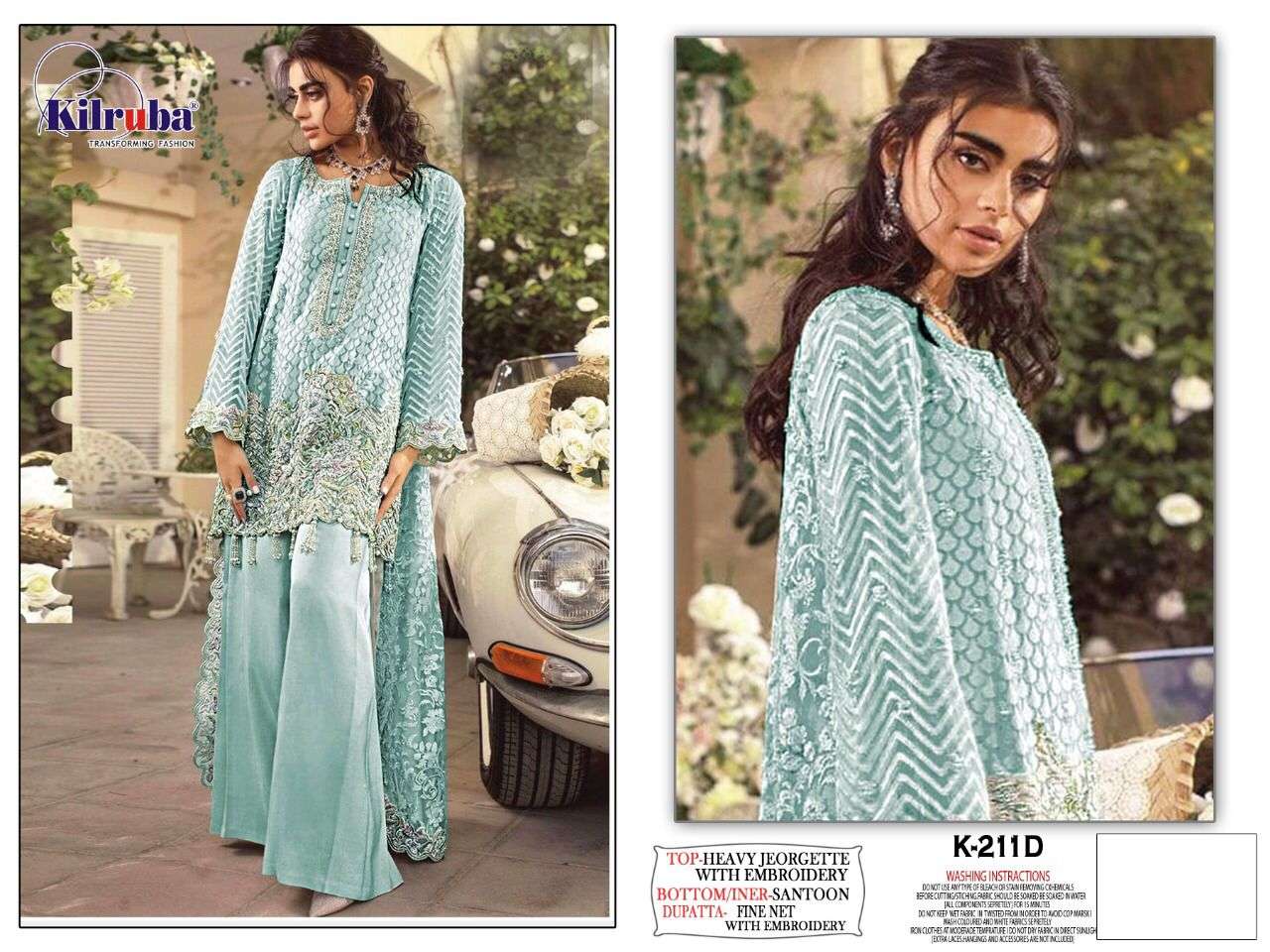 KILRUBA HIT DESIGN K-211 COLOURS BY KILRUBA K-211-B TO K-211-D SERIES DESIGNER FESTIVE PAKISTANI SUITS COLLECTION BEAUTIFUL STYLISH FANCY COLORFUL PARTY WEAR & OCCASIONAL WEAR GEORGETTE EMBROIDERED DRESSES AT WHOLESALE PRICE