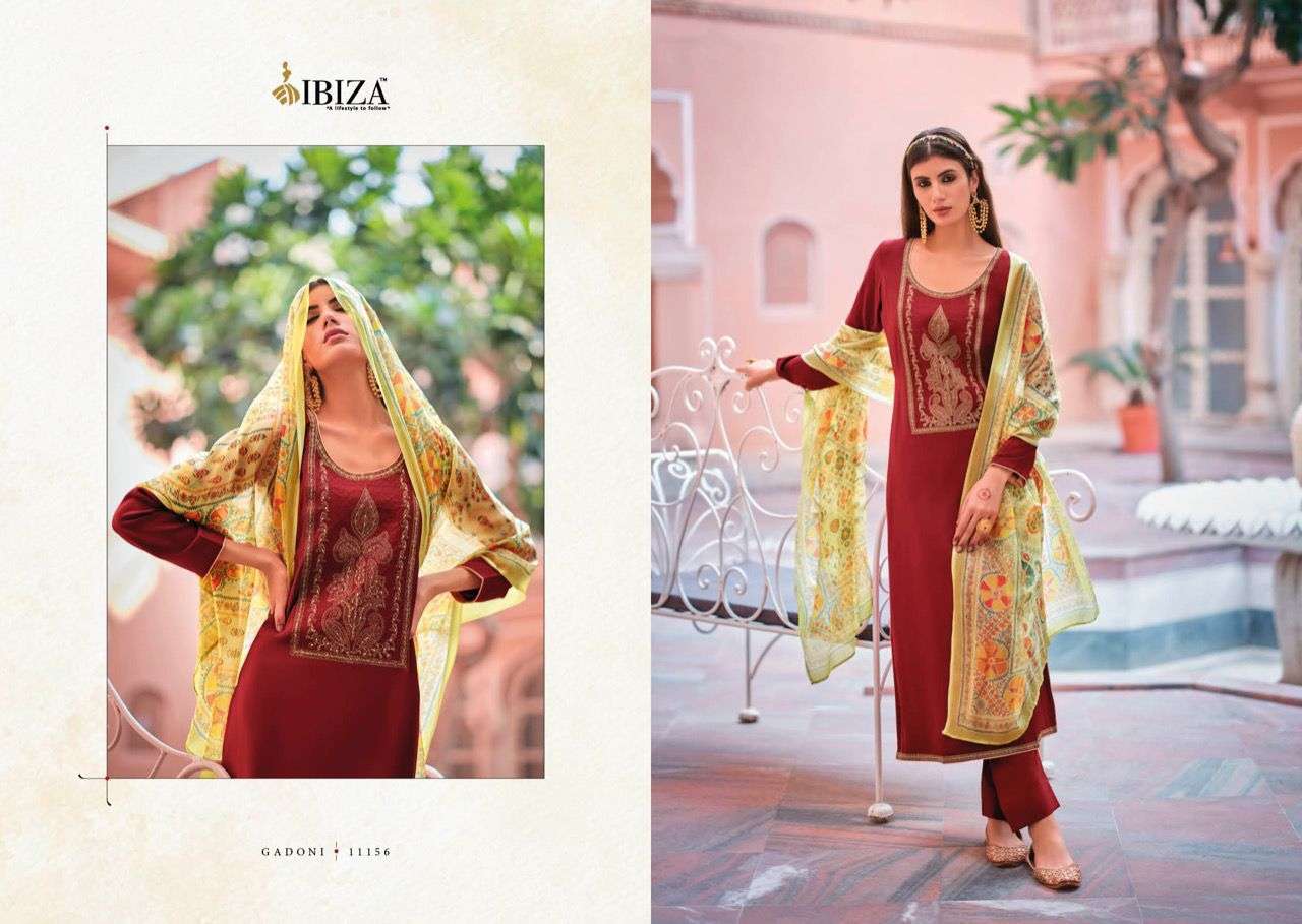GADONI BY IBIZA 11156 TO 11163 SERIES BEAUTIFUL SUITS COLORFUL STYLISH FANCY CASUAL WEAR & ETHNIC WEAR PURE SILK DRESSES AT WHOLESALE PRICE