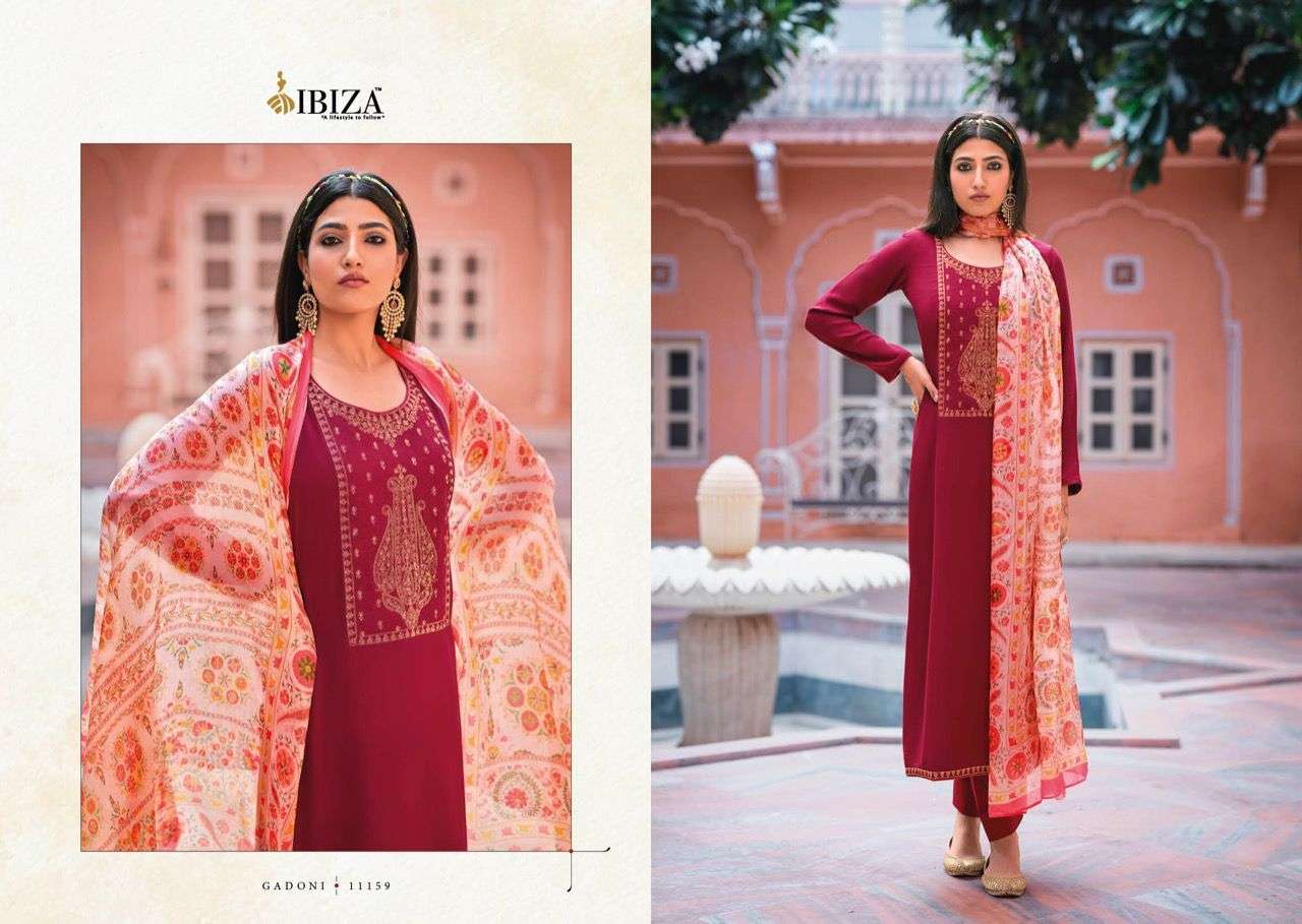 GADONI BY IBIZA 11156 TO 11163 SERIES BEAUTIFUL SUITS COLORFUL STYLISH FANCY CASUAL WEAR & ETHNIC WEAR PURE SILK DRESSES AT WHOLESALE PRICE