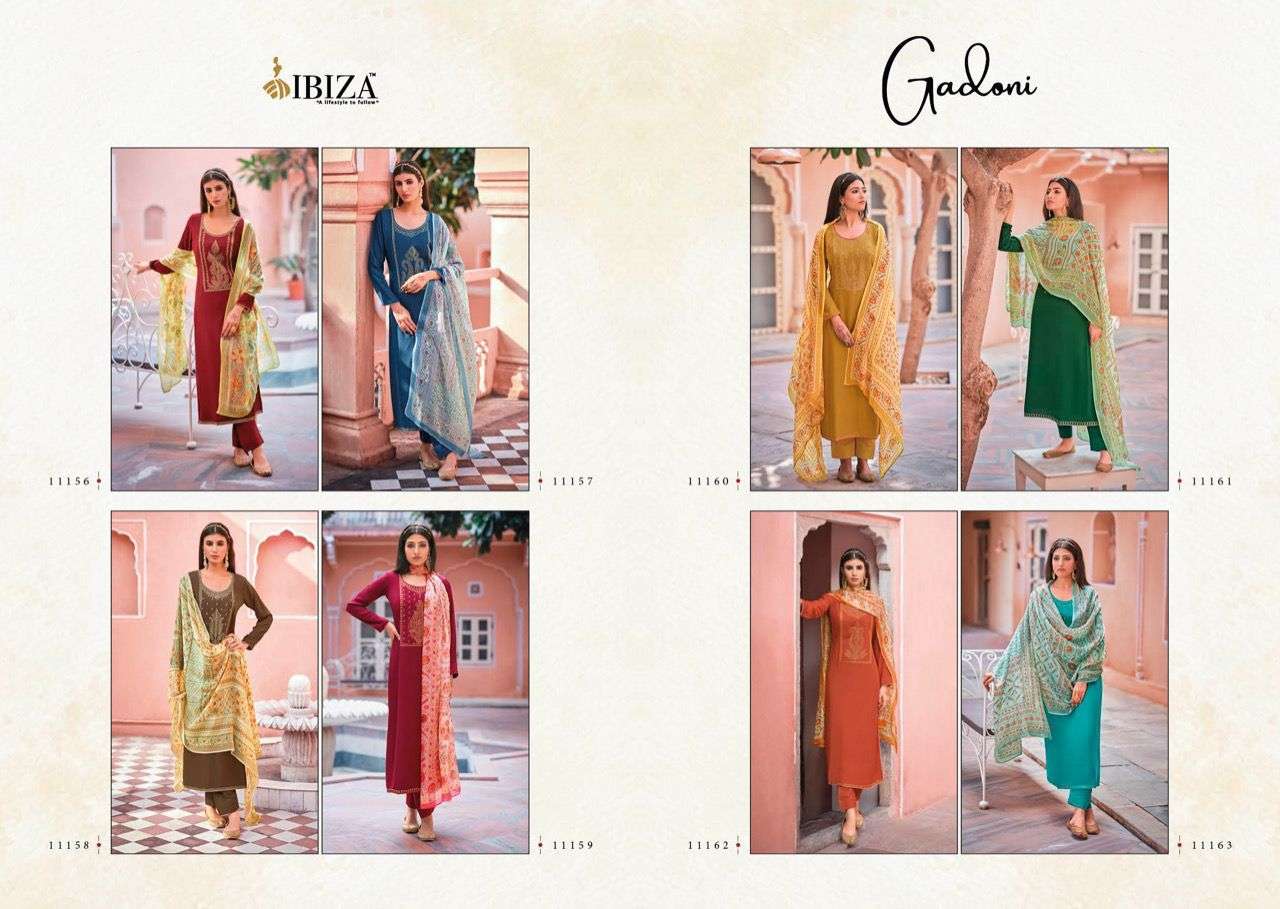 GADONI BY IBIZA 11156 TO 11163 SERIES BEAUTIFUL SUITS COLORFUL STYLISH FANCY CASUAL WEAR & ETHNIC WEAR PURE SILK DRESSES AT WHOLESALE PRICE
