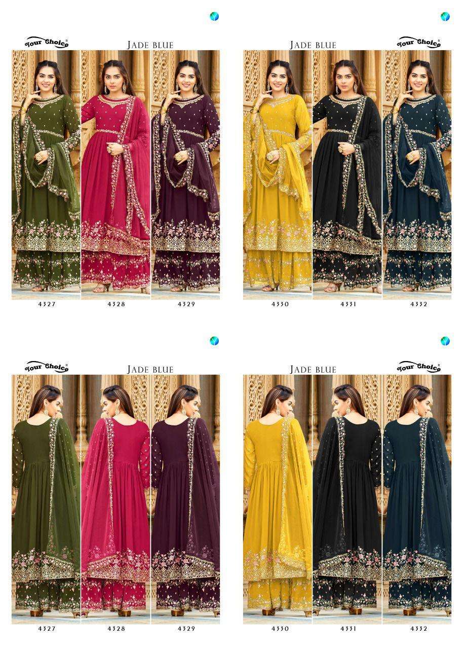 Jade Blue By Your Choice 4327 To 4332 Series Beautiful Sharara Suits Colorful Stylish Fancy Casual Wear & Ethnic Wear Georgette Dresses At Wholesale Price