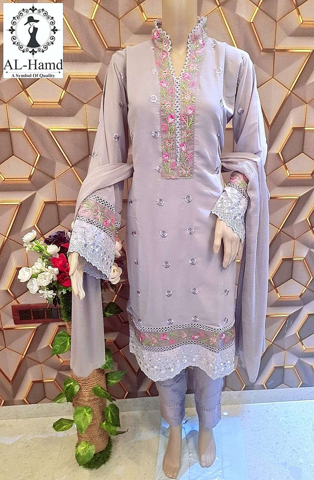 AL-HAMD HIT DESIGN 1108 COLOURS BY FASHID WHOLESALE 1108-A TO 1108-B SERIES BEAUTIFUL PAKISTANI SUITS COLORFUL STYLISH FANCY CASUAL WEAR & ETHNIC WEAR FAUX GEORGETTE EMBROIDERED DRESSES AT WHOLESALE PRICE