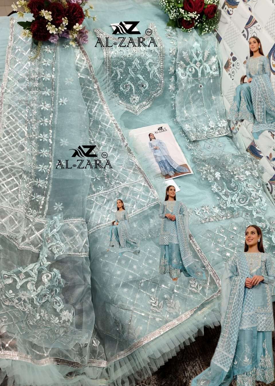 AL ZARA 1071 COLOURS BY AL ZARA 1071-A TO 1071-D SERIES BEAUTIFUL PAKISTANI SUITS COLORFUL STYLISH FANCY CASUAL WEAR & ETHNIC WEAR ORGANZA DRESSES AT WHOLESALE PRICE