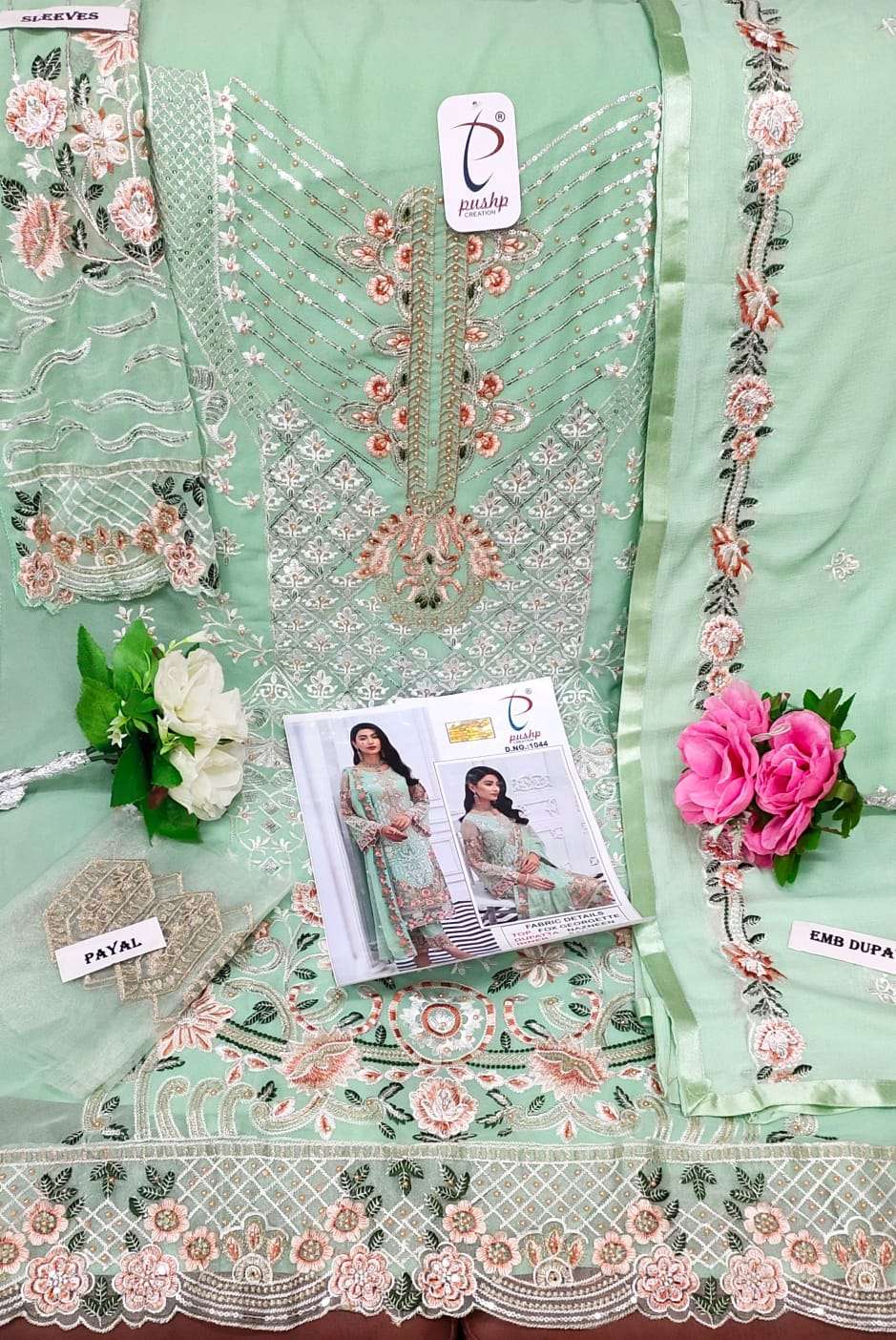 PUSHP HIT DESIGN 1044 BY PUSHP CREATION DESIGNER PAKISTANI SUITS BEAUTIFUL STYLISH FANCY COLORFUL PARTY WEAR & OCCASIONAL WEAR FAUX GEORGETTE EMBROIDERED DRESSES AT WHOLESALE PRICE