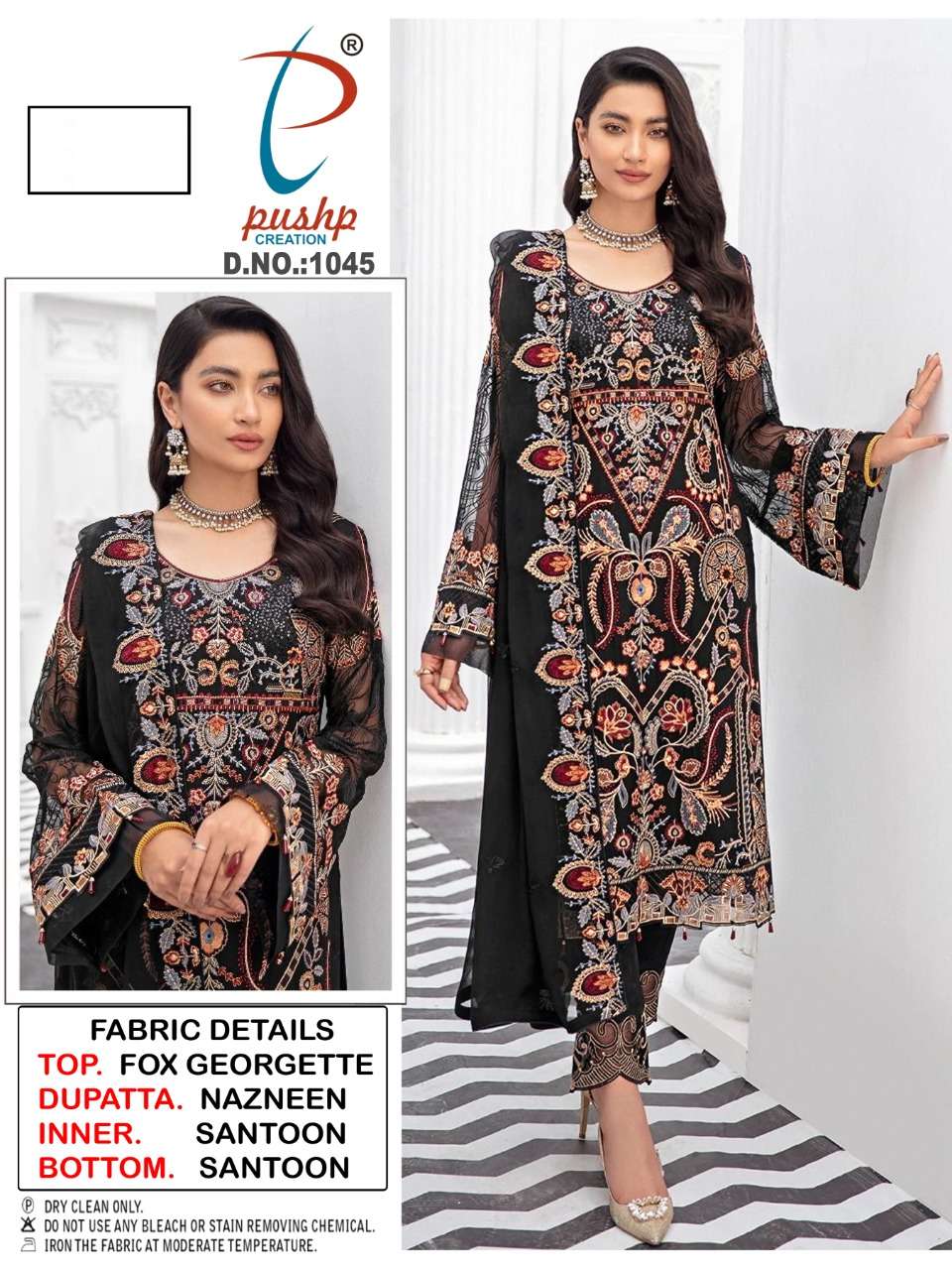 PUSHP HIT DESIGN 1045 BY PUSHP CREATION DESIGNER PAKISTANI SUITS BEAUTIFUL STYLISH FANCY COLORFUL PARTY WEAR & OCCASIONAL WEAR FAUX GEORGETTE EMBROIDERED DRESSES AT WHOLESALE PRICE