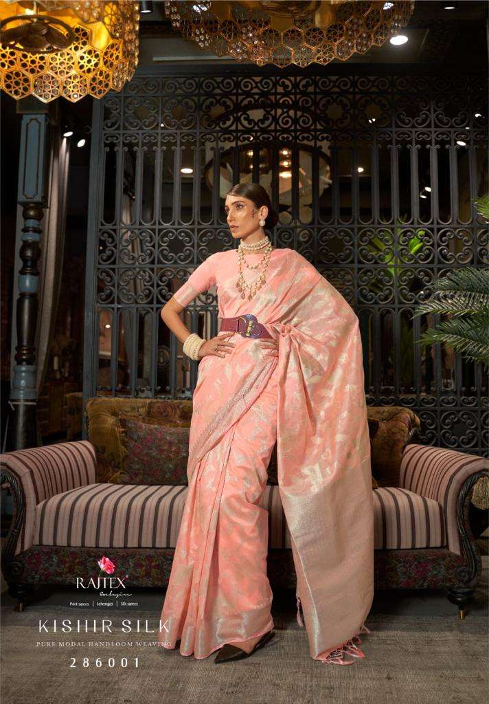 KISHIR SILK BY RAJ TEX 286001 TO 286006 SERIES INDIAN TRADITIONAL WEAR COLLECTION BEAUTIFUL STYLISH FANCY COLORFUL PARTY WEAR & OCCASIONAL WEAR SILK WEAVING SAREES AT WHOLESALE PRICE