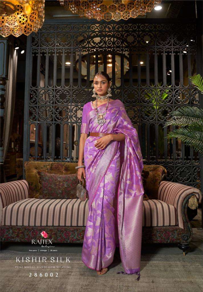KISHIR SILK BY RAJ TEX 286001 TO 286006 SERIES INDIAN TRADITIONAL WEAR COLLECTION BEAUTIFUL STYLISH FANCY COLORFUL PARTY WEAR & OCCASIONAL WEAR SILK WEAVING SAREES AT WHOLESALE PRICE