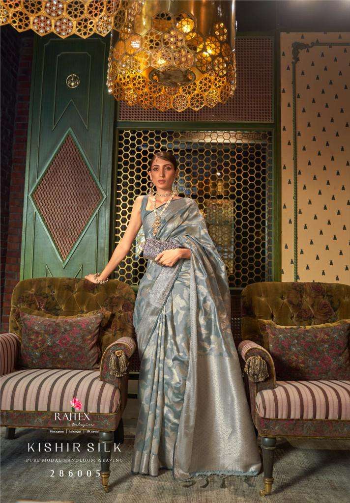 KISHIR SILK BY RAJ TEX 286001 TO 286006 SERIES INDIAN TRADITIONAL WEAR COLLECTION BEAUTIFUL STYLISH FANCY COLORFUL PARTY WEAR & OCCASIONAL WEAR SILK WEAVING SAREES AT WHOLESALE PRICE