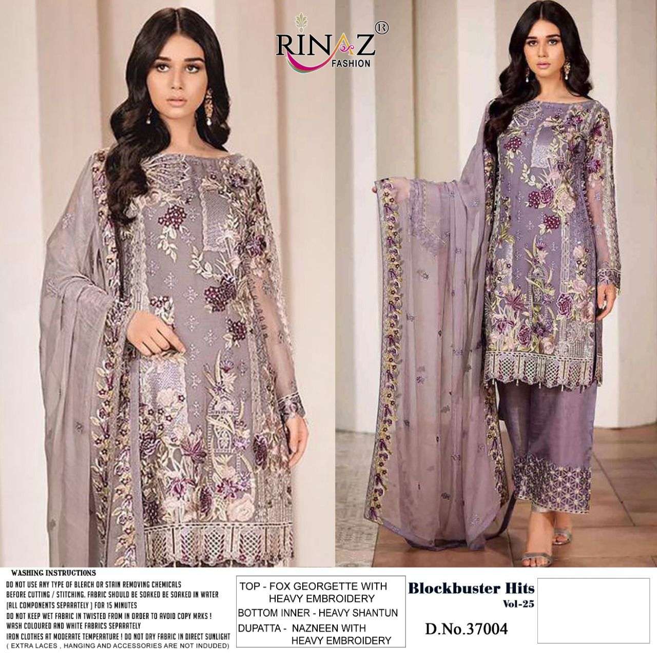 BLOCKBUSTER HITS VOL-25 BY RINAZ FASHION 37001 TO 37005 SERIES DESIGNER FESTIVE SUITS COLLECTION BEAUTIFUL STYLISH FANCY COLORFUL PARTY WEAR & OCCASIONAL WEAR FAUX GEORGETTE EMBROIDERED DRESSES AT WHOLESALE PRICE