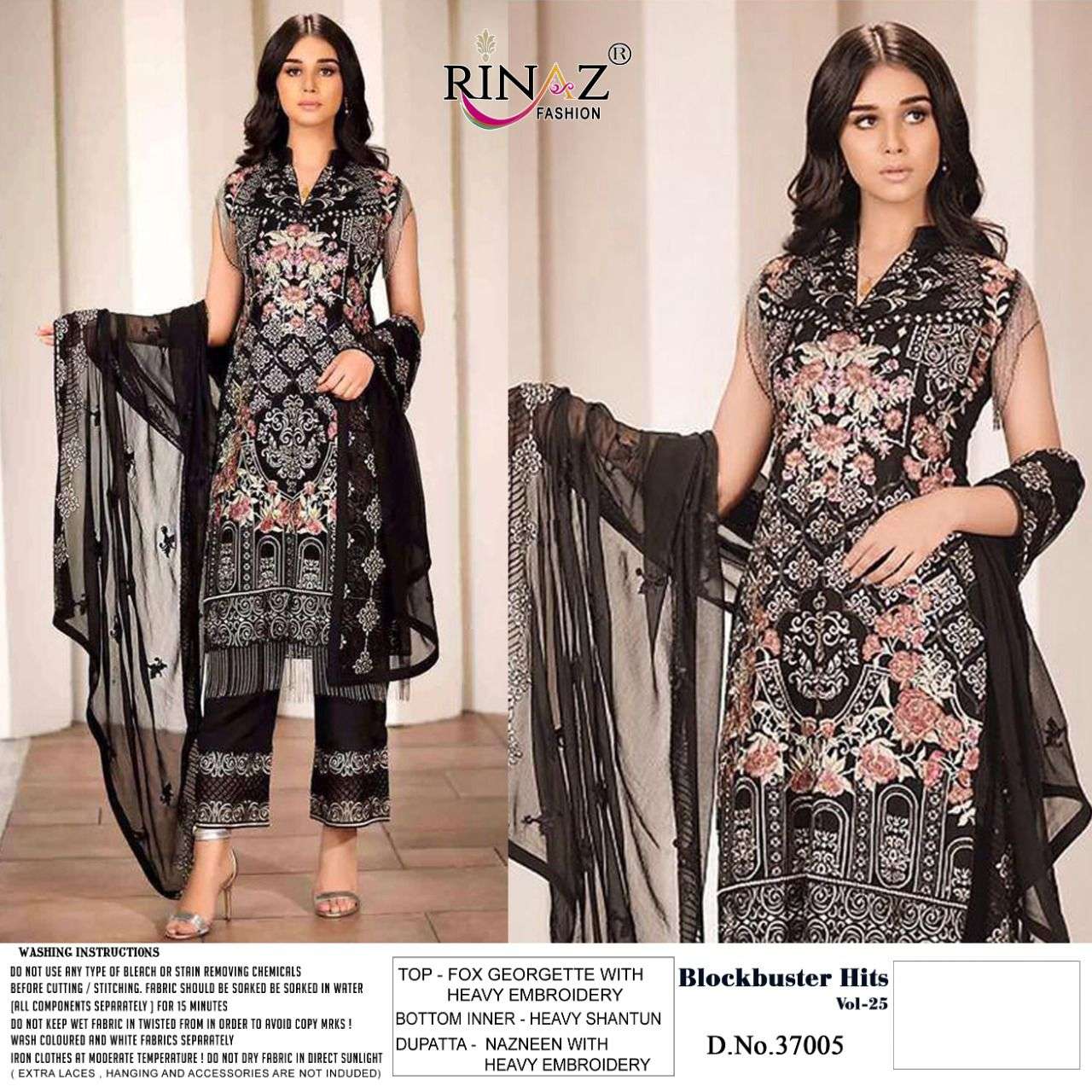 BLOCKBUSTER HITS VOL-25 BY RINAZ FASHION 37001 TO 37005 SERIES DESIGNER FESTIVE SUITS COLLECTION BEAUTIFUL STYLISH FANCY COLORFUL PARTY WEAR & OCCASIONAL WEAR FAUX GEORGETTE EMBROIDERED DRESSES AT WHOLESALE PRICE