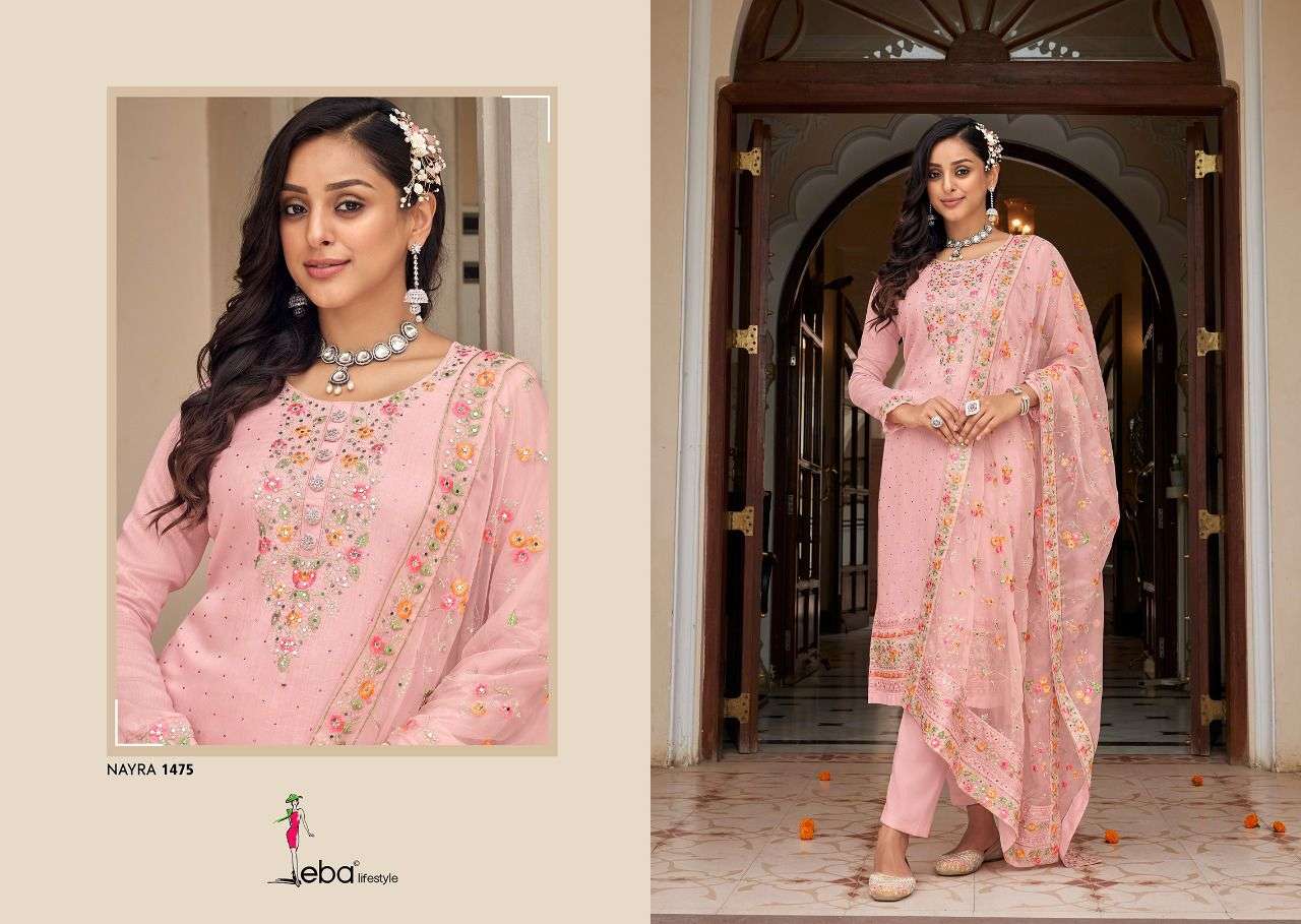 NAYRA VOL-5 BY EBA LIFESTYLE 1475 TO 1478 SERIES BEAUTIFUL COLORFUL STYLISH FANCY CASUAL WEAR & ETHNIC WEAR & READY TO WEAR VISCOSE SILK EMBROIDERED DRESSES AT WHOLESALE PRICE