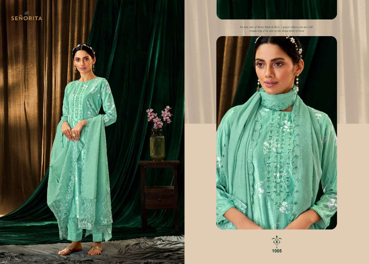 NAAZ BY SENORITA 1001 TO 1006 SERIES STYLISH BEAUTIFUL COLOURFUL PRINTED & EMBROIDERED PARTY WEAR & OCCASIONAL WEAR VELVET DRESSES AT WHOLESALE PRICE