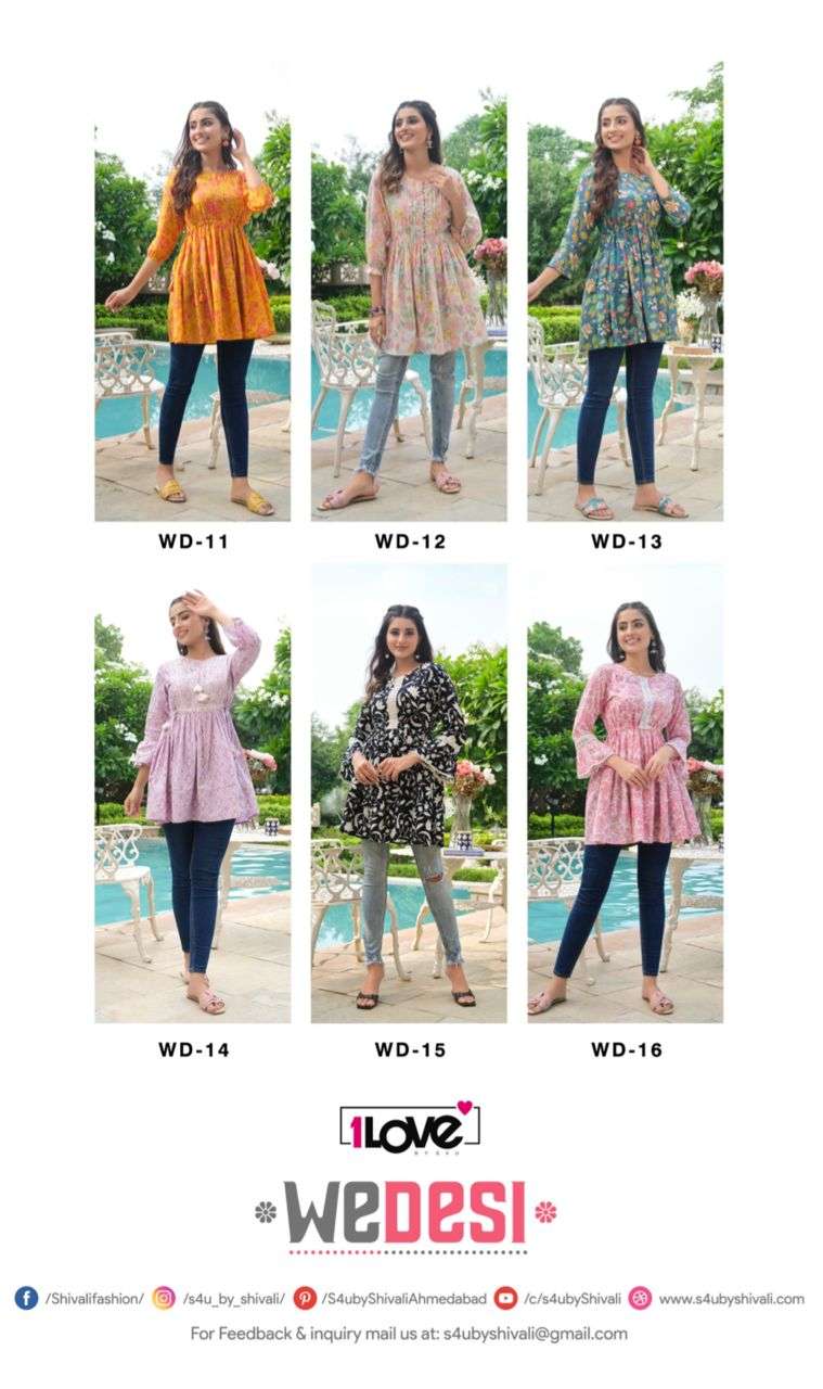 WEDESI VOL-2 BY 1 LOVE 11 TO 16 SERIES DESIGNER STYLISH FANCY COLORFUL BEAUTIFUL PARTY WEAR & ETHNIC WEAR COLLECTION COTTON/RAYON TOPS AT WHOLESALE PRICE