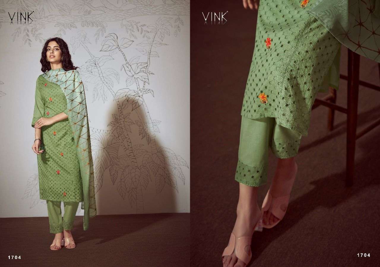 CHIKANKARI VOL-3 BY VINK 1701 TO 1706 SERIES BEAUTIFUL SUITS COLORFUL STYLISH FANCY CASUAL WEAR & ETHNIC WEAR PURE COTTON EMBROIDERED DRESSES AT WHOLESALE PRICE