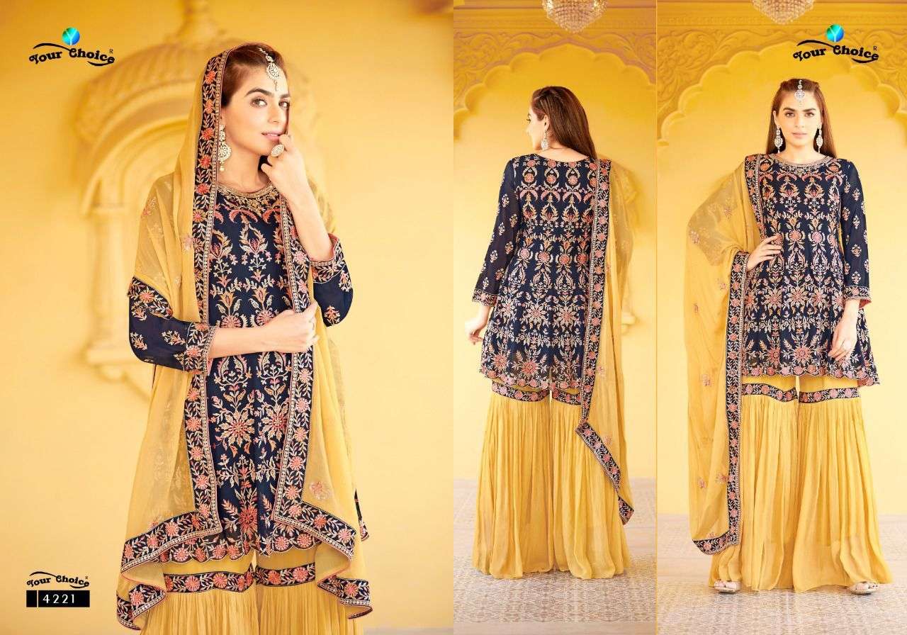 Olympia By Your Choice 4218 To 4221 Series Beautiful Sharara Suits Colorful Stylish Fancy Casual Wear & Ethnic Wear Georgette Embroidered Dresses At Wholesale Price