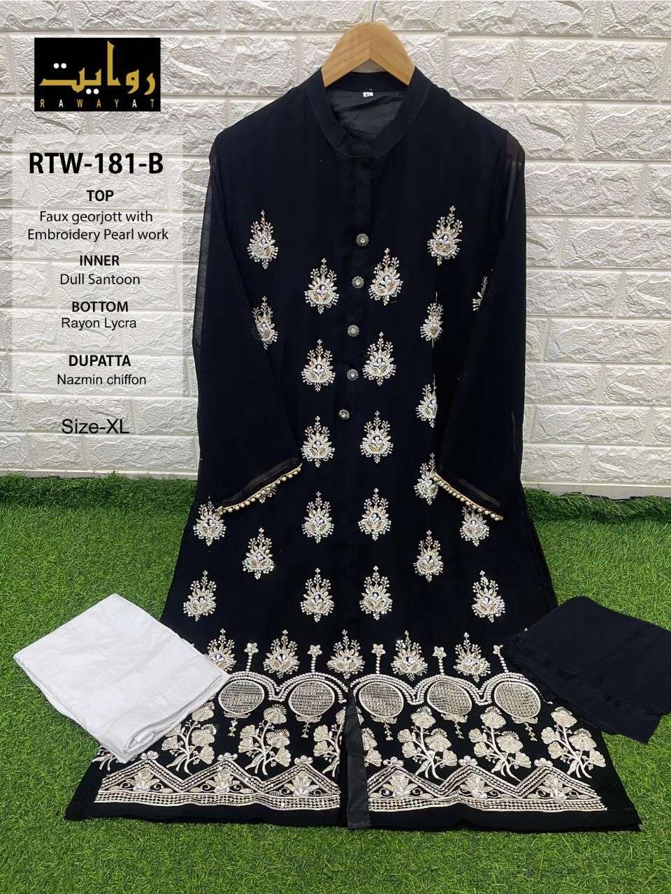 RTW-181 COLOURS BY RAWAYAT 181-A TO 181-D SERIES BEAUTIFUL PAKISANI SUITS COLORFUL STYLISH FANCY CASUAL WEAR & ETHNIC WEAR FAUX GEORGETTE EMBROIDERED DRESSES AT WHOLESALE PRICE